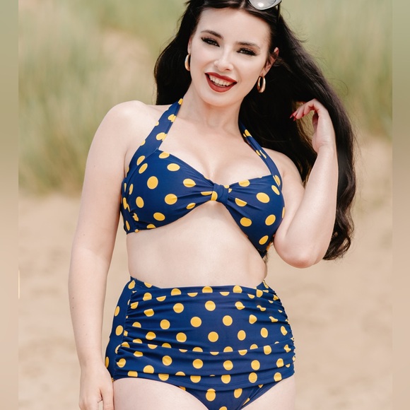 Unique Vintage Other - Unique Vintage Pin Up Style Monroe Blue and Yellow Polka Dot Bikini Set M